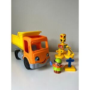Fisher-Price Little People Work Together Dump Truck With Figure and Road Signs